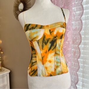 PrettyLittleThing multicoloured tie-dye corset top